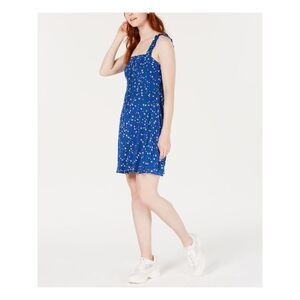 19 COOPER Womens Blue Buttoned Front Sleeveless Square Neck Short Sheath Dress M